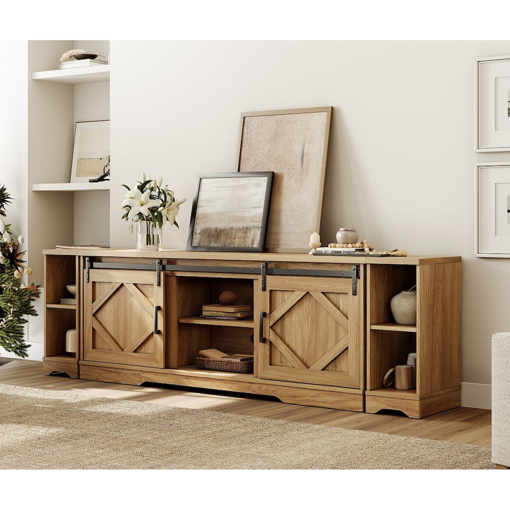Farmhouse TV Stand Modern Sliding Barn Door Entertainment Center