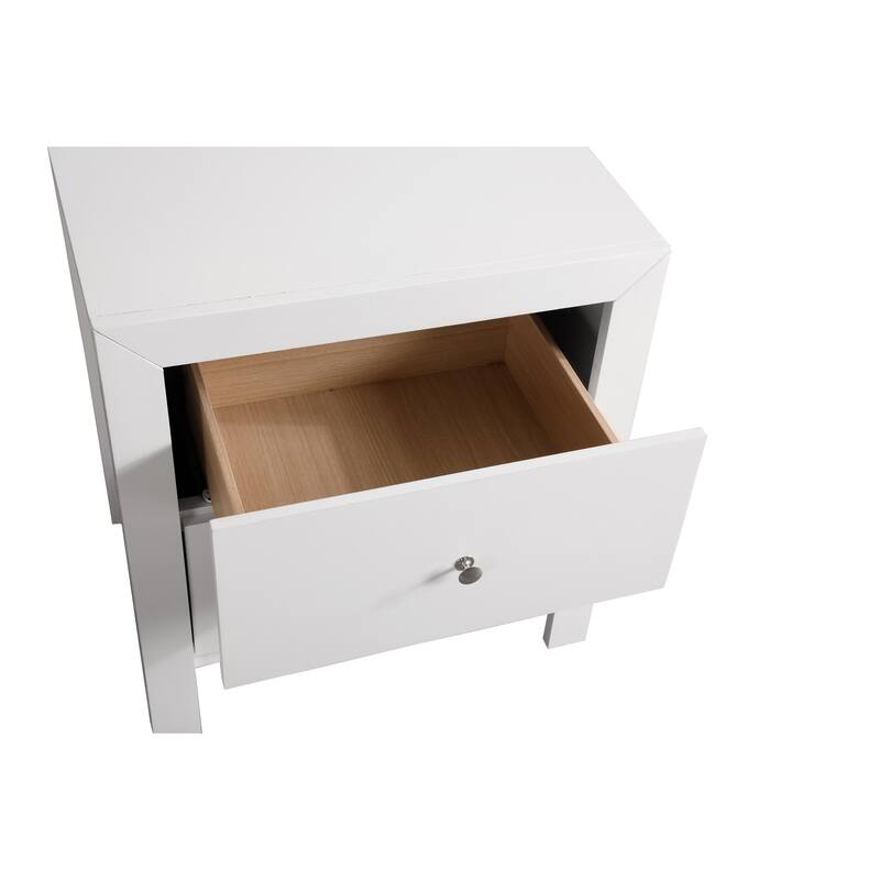 2 Drawer White Nightstand, 25 Inch Classic Wood Bedside Table with Dovetail Drawers and Refined Style