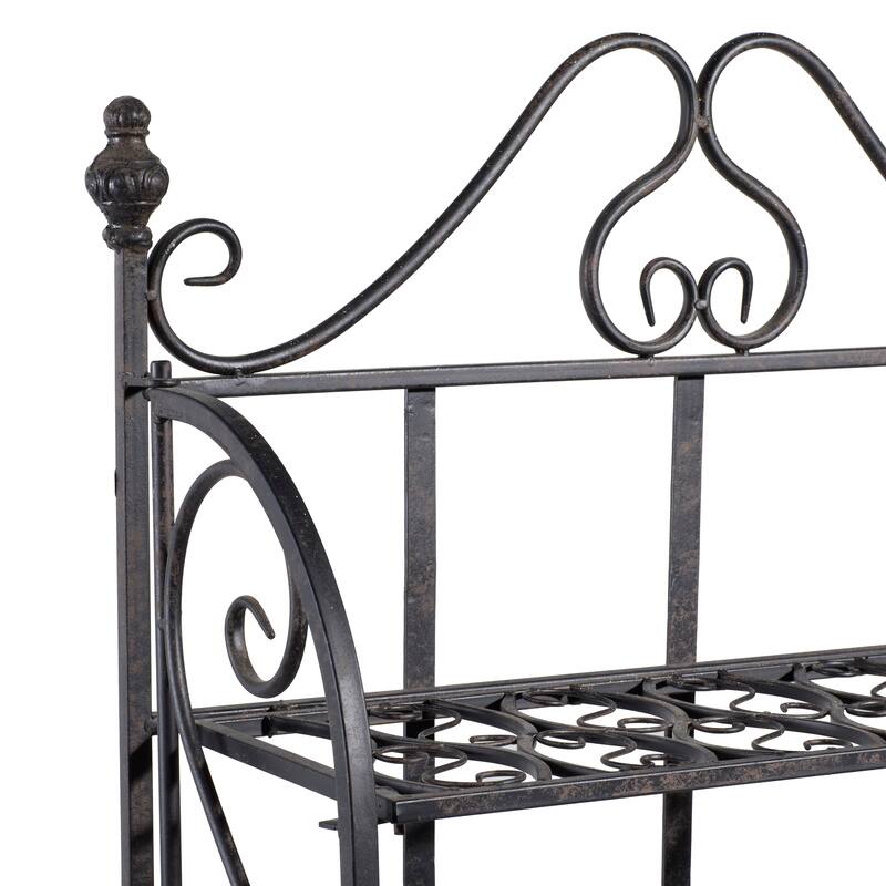 Black Metal Indoor Outdoor Tall Folding 4 Shelf Scroll Bakers Rack