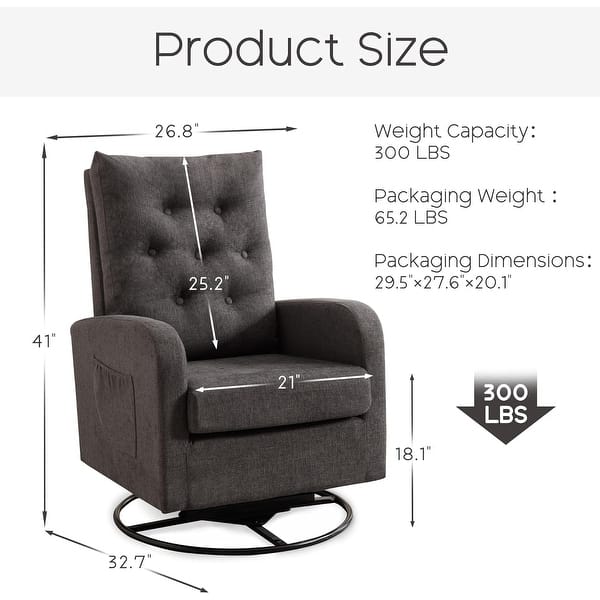 dimension image slide 1 of 5, HOMYKA Swivel Rocking Upholstered Armchair Nursery Glider Linen Accent Chairs