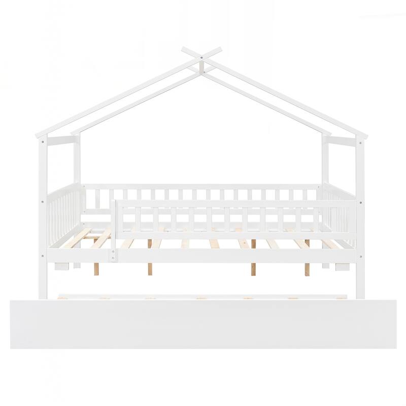 Full Size Wooden House Bed with Twin Size Trundle