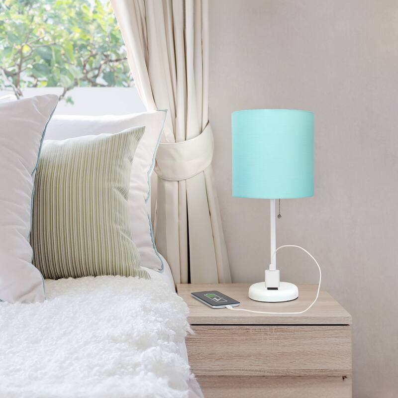 19.5 in. White Finish Table Lamp with Blue Shade, Sturdy Table Lamp for Living Rooms and Bedrooms