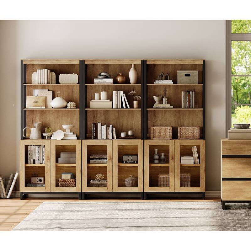 3 PCS Modern 72" Sideboard with Glass Doors and Adjustable Shelves, Multifunctional Buffet for Dining Room or Kitchen