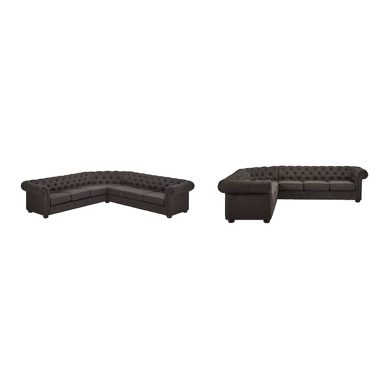 Gdansk 7-Seat L-Shaped Chesterfield Sectional Sofa - Dark Grey Linen