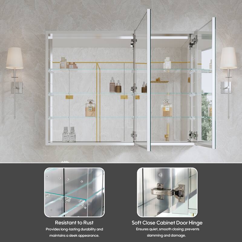 40''W X 30''H Recessed Or Surface Wall Mount Bathroom Medicine Cabinet With Adjustable Glass Shelves