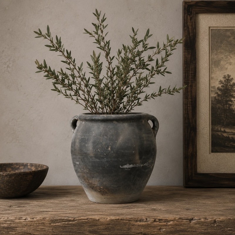Artissance 10"W Medium Charcoal/Gray Ceramic Indoor Outdoor Vintage Pottery Jar w/2 Handles (Size & Finish Vary)