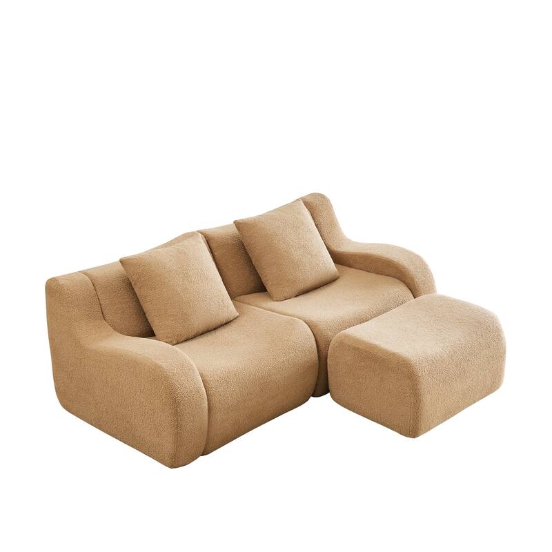 Anmytek Plush L-Shaped 2-Seater Teddy Fabric Sofa - No Assembly Required