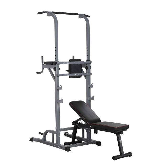 Power Tower Exercise Equipment Multi-Function Home Strength Training Tower Dip Stands Workout Station(Dark Gray)