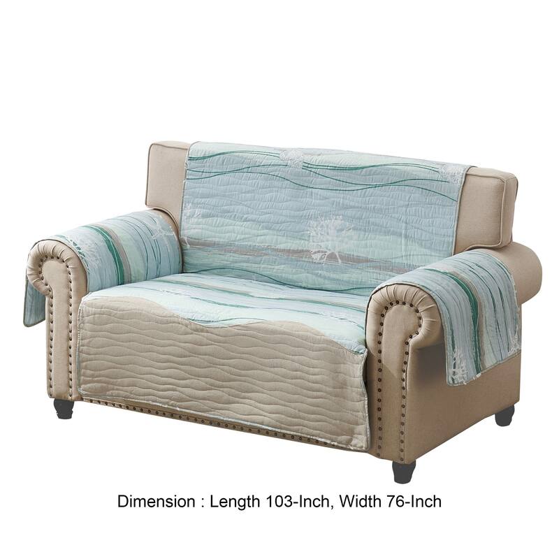 Niha 103 Inch Loveseat Cover with Ocean Wave Print and Quilting, Multicolor