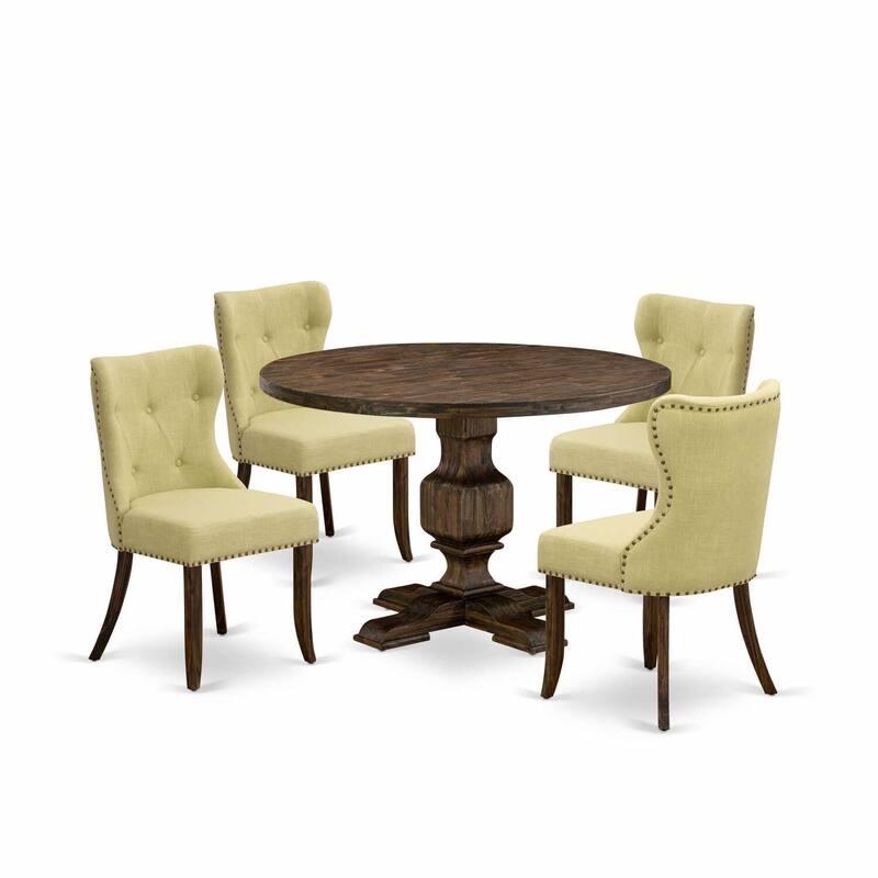 HomeStock 5-Piece Distressed Jacobean Finish Solid Wood Top Dining Table with 4 Parson Chair
