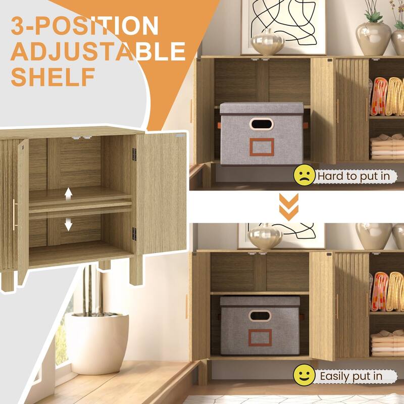 EROMMY Modern Fluted Sideboard Buffet Cabinet, Solid Wood Console Table with Adjustable Shelves for Living Room, Dining Room
