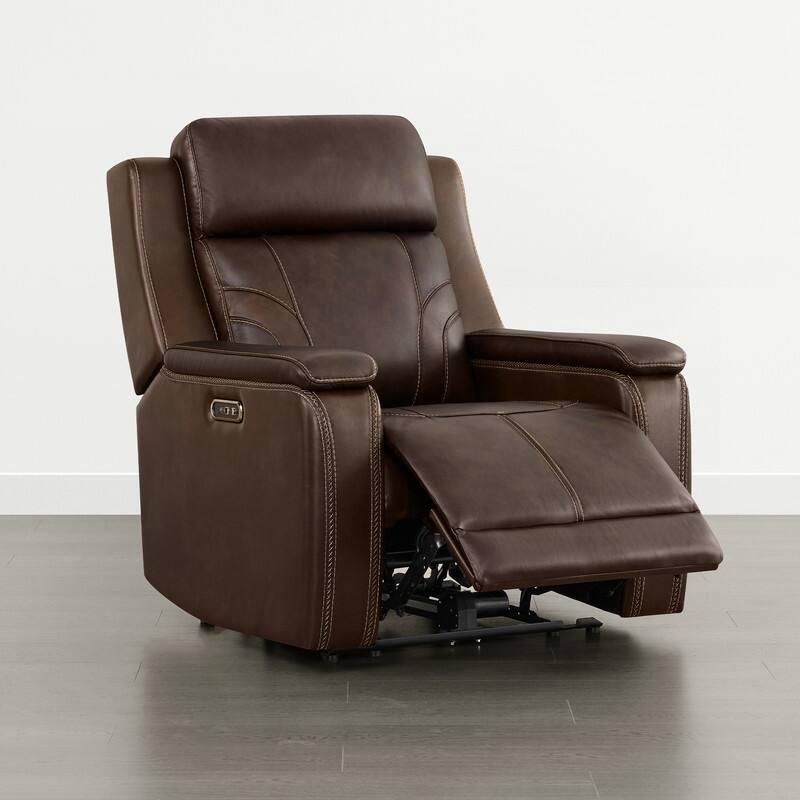 Spruce & Spring Dual Motors Genuine Leather Power Lay Flat Recliner with Power Headrest