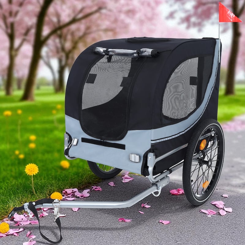 Large Folding Dog Bike Trailer - 66LB Capacity Pet Bicycle Carrier with Steel Frame, All-Terrain Wheels & Rain Cover