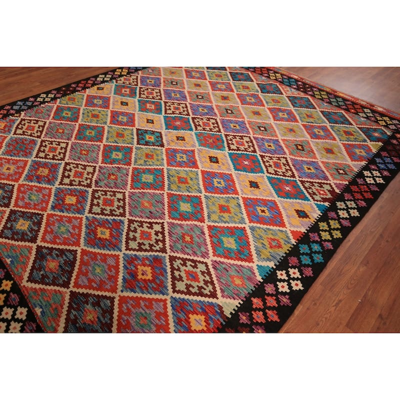 Reversible Kilim Oriental Area Rug Hand-Woven Wool Carpet - 8'0" x 9'10"