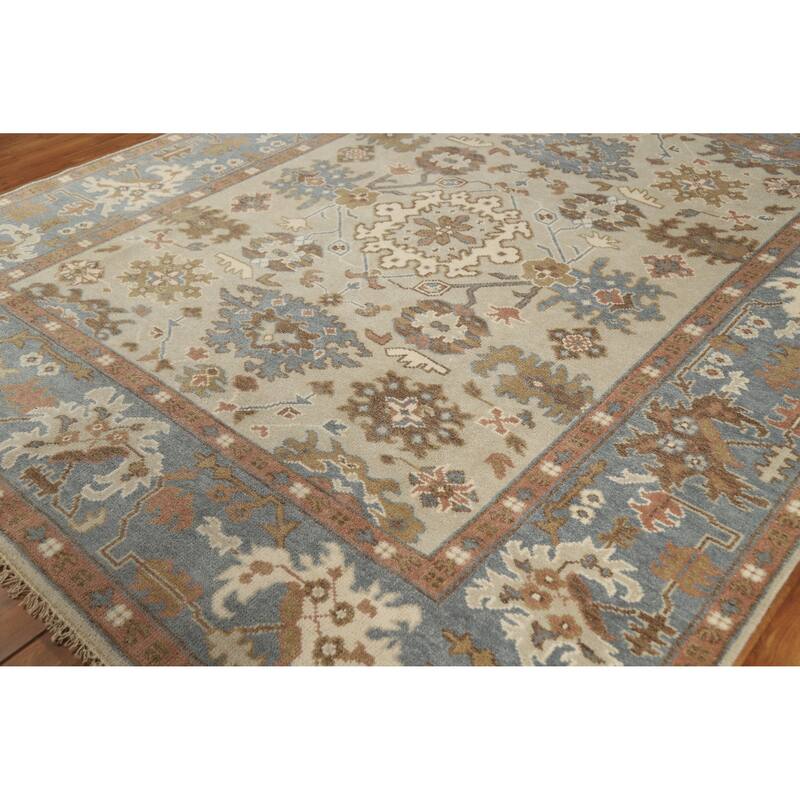 Geometric Oushak Indian Area Rug Hand-Knotted Wool Carpet - 8'0" x 9'9"
