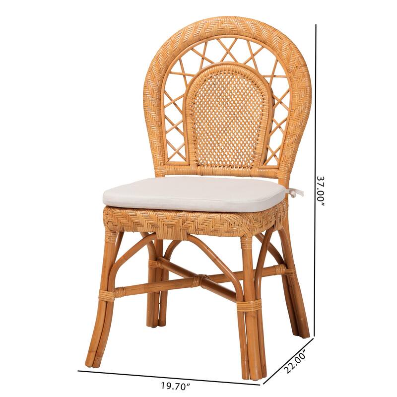 Adam Natural Rattan Dining Chair with Curved Backrest and Removable Cushion - Handwoven Wicker Accent Chair for Dining Room