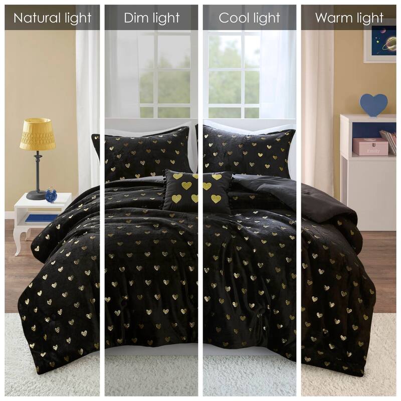 3 PCS Twin/Twin XL Metallic Printed Plush Comforter Set with Throw Pillow