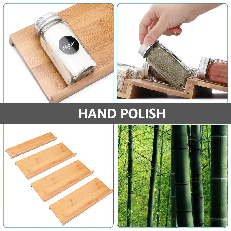 Bamboo Spice Drawer Organizer,4 Tier In Drawer Spices Rack Expandable From 13"to26",Stackable Seasoning Storage Organizer Insert