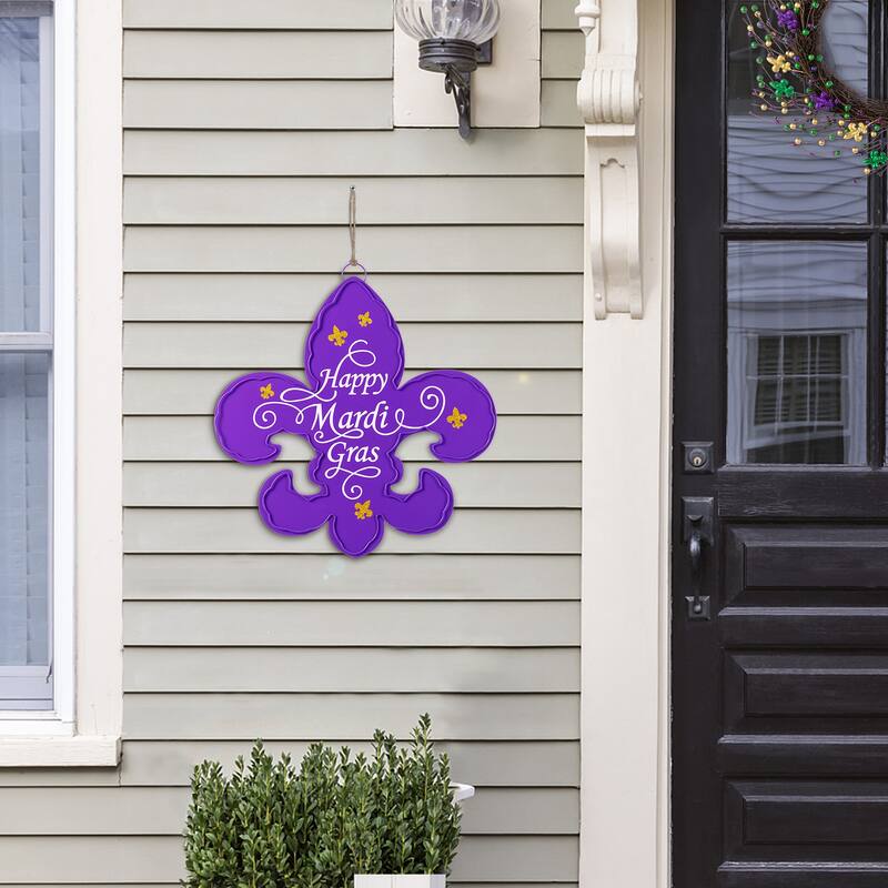 Glitzhome 24"H Mardi Gras Metal Fleur-de-Lis Yard Stake