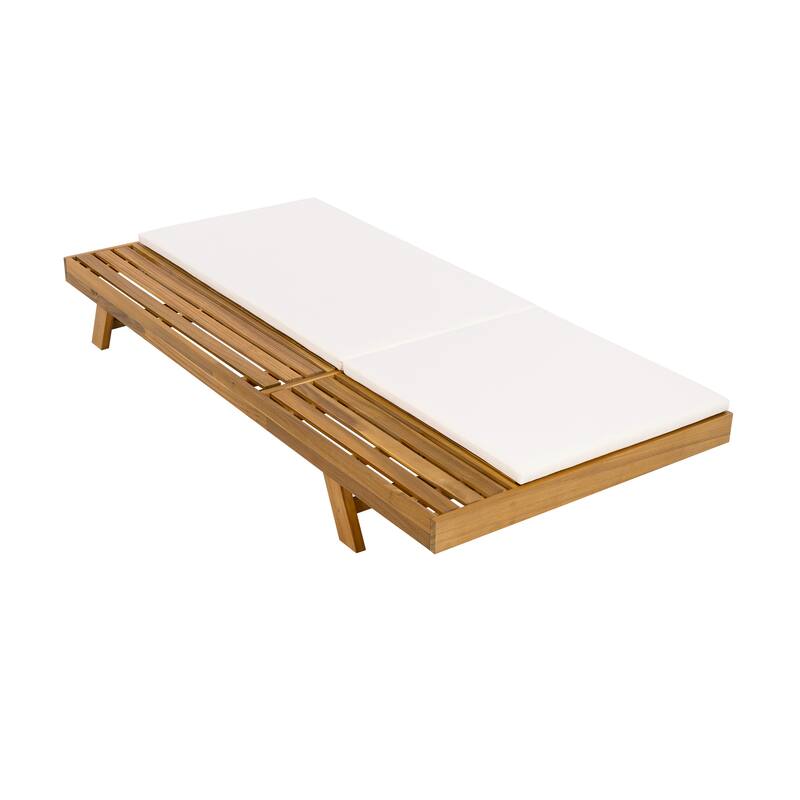 One-sided Open Storage Lounge Chairs Outdoor Patio Acacia Wood Chaise Lounge with Adjustable Backrest & Water-repellent Cushions