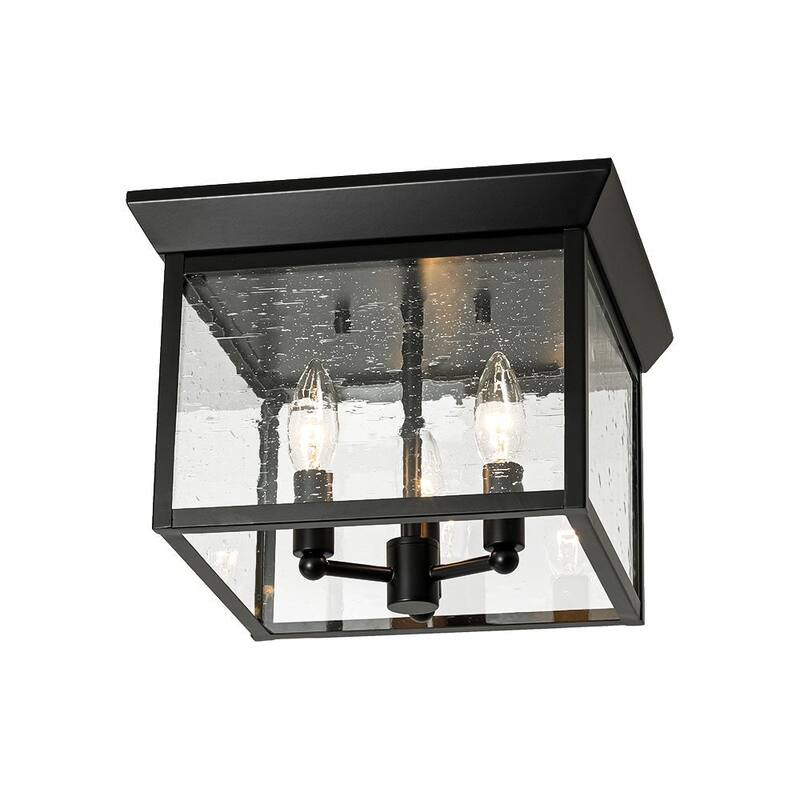 Industrial 3-Light Square Seeded Glass Cage Flush Mount Light 9.8in