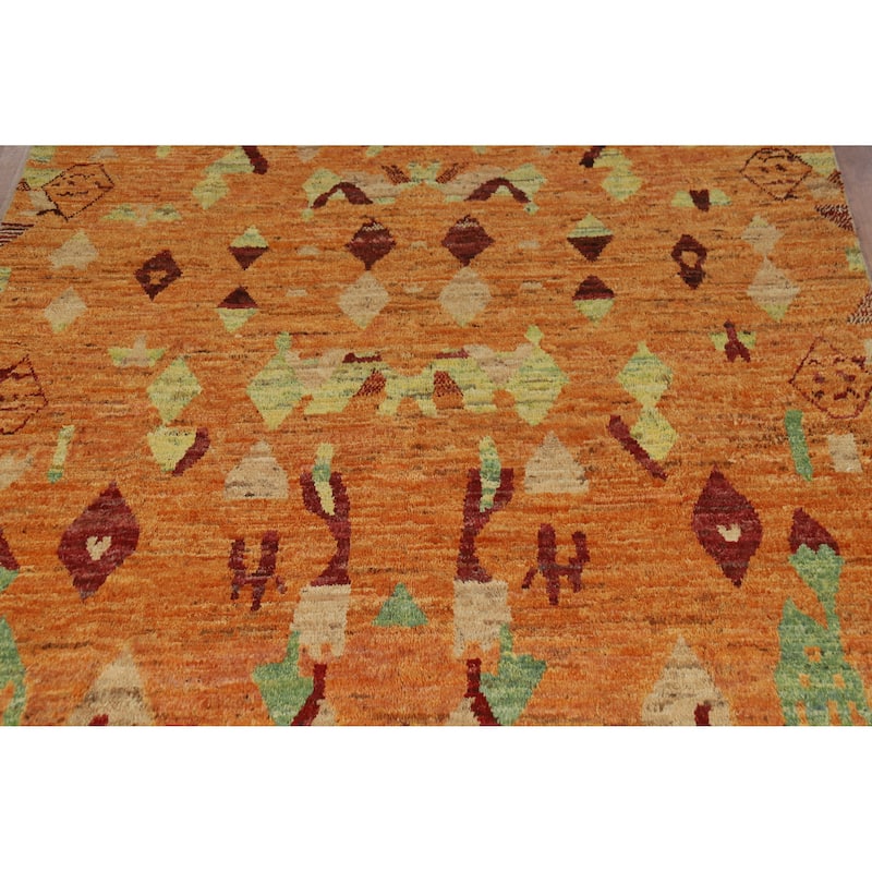 Geometric Moroccan Oriental Area Rug Handmade Tribal Wool Carpet - 6'8" x 9'4"