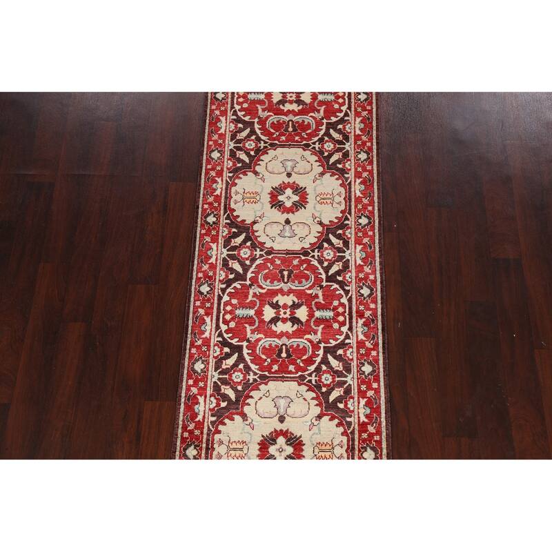 Hand Knotted Oriental 100% Wool Carpet Traditional Floral Brown Kazak Runner Rug - 8' 0'' X 2' 7''
