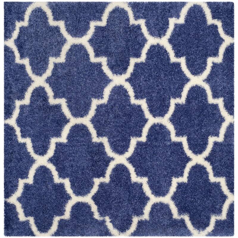 SAFAVIEH Montreal Shag Rosalyn 2-inch Thick Rug - 6'7" Square - Periwinkle/Ivory