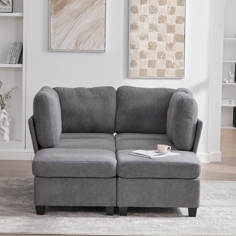 Freely Combinable Convertible Modular Sectional Sofa with Storage Ottomans