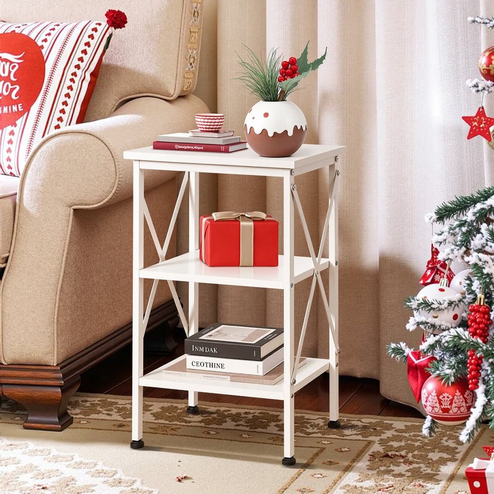 VECELO 3-Tier Open Shelf End Table with X-Frame Design 4-Step Easy Assembly 23.82" Height Side Table for Living Room or Bedroom