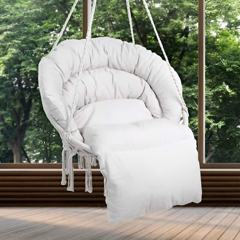 Hanging Hammock Chair with Cushion Macrame Swing for Indoor Outdoor Use - 31.5 x 24.6 x 31.5 Inch