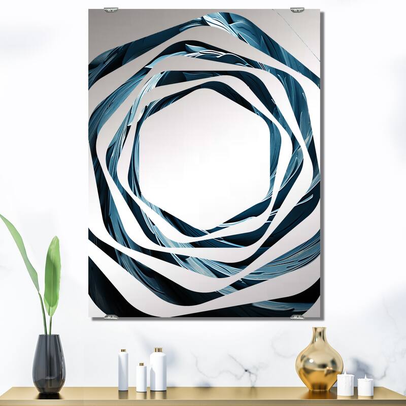 Designart "Spiraling Blue Abstract Vortex I" Abstract Spirals Mirror Blue - Modern Wall Mirror Decor For Hallway - 40 in. wide x 30 in. high