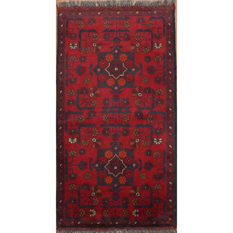 Hand Knotted Oriental 100% Wool Carpet Traditional Tribal Red Balouch Area Rug - 3' 5'' X 1' 9''