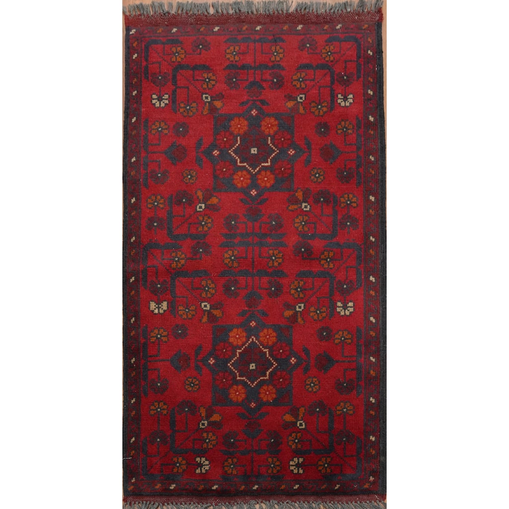 Hand Knotted Oriental 100% Wool Carpet Traditional Tribal Red Balouch Area Rug - 3' 5'' X 1' 9''