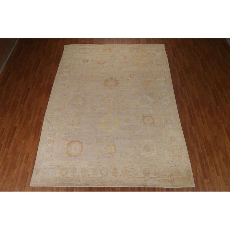 Vegetable Dye Oushak Turkish Wool Area Rug Handmade Oriental Carpet - 9'2" x 11'11"