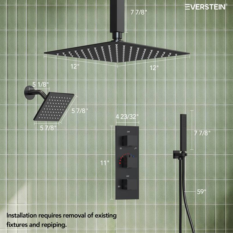 12" and 6" Dual Shower Heads With Themostatic Rough in-Valve