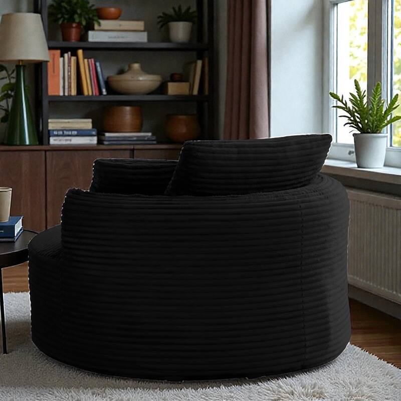 Round Accent Chair, Corduroy Boneless Deep Seat Floor Lounge Chair with 3 Pillows, No Assembly