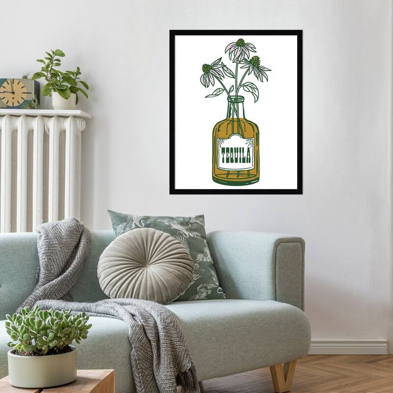 Tequila Potted Florals by The Whiskey Ginger Wood Framed Wall Art Print
