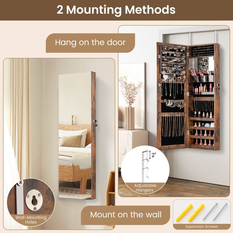 Gymax 43.5'' Jewelry Mirror Cabinet w/ Full-length Mirror & Interior