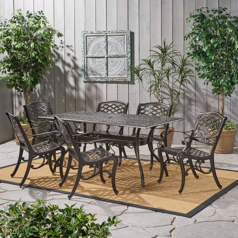 Roomfitters Outdoor Metal Patio Dining Set 7-Piece with Rectangular Table and Weather-Resistant Chairs
