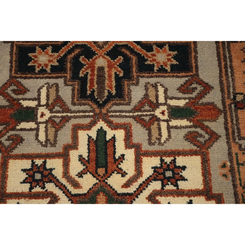 Hand Knotted Oriental 100% Wool Carpet Traditional Geometric Beige & Ivories Kazak Runner Rug - 7' 11'' X 2' 7''