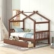preview thumbnail 1 of 18, Twin Size Pine Wood House Bed with Storage Drawers for Kids Walnut Natural