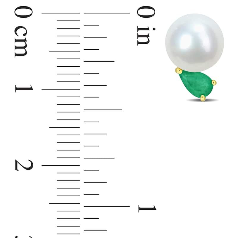 Miadora 7-7.5mm Cultured Freshwater Pearl and 3/8ct TGW Pear Cut Emerald Earrings in 14k Yellow Gold - 11.5 mm x 7.5 mm x 8.3 mm