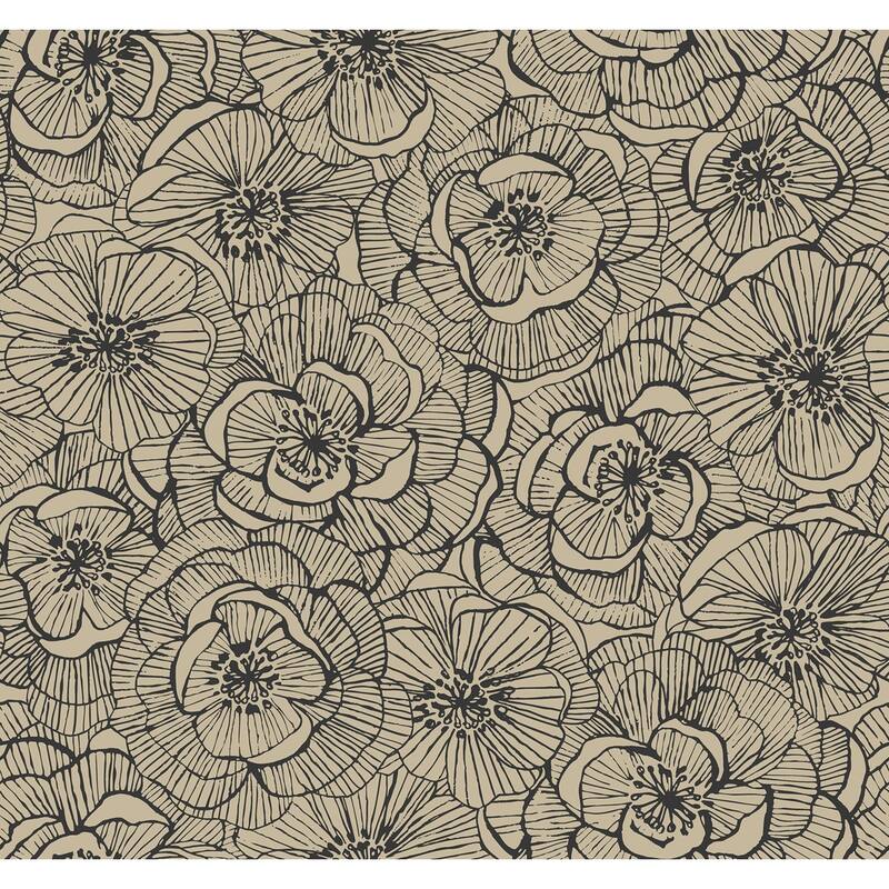 Seabrook Designs Graphic Floral Unpasted Wallpaper - 27 in. W x 27 ft. L - Gold Glitter and Ebony