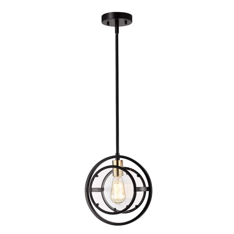 1-light Textured Black/ Burnished Brass Hanging Pendant