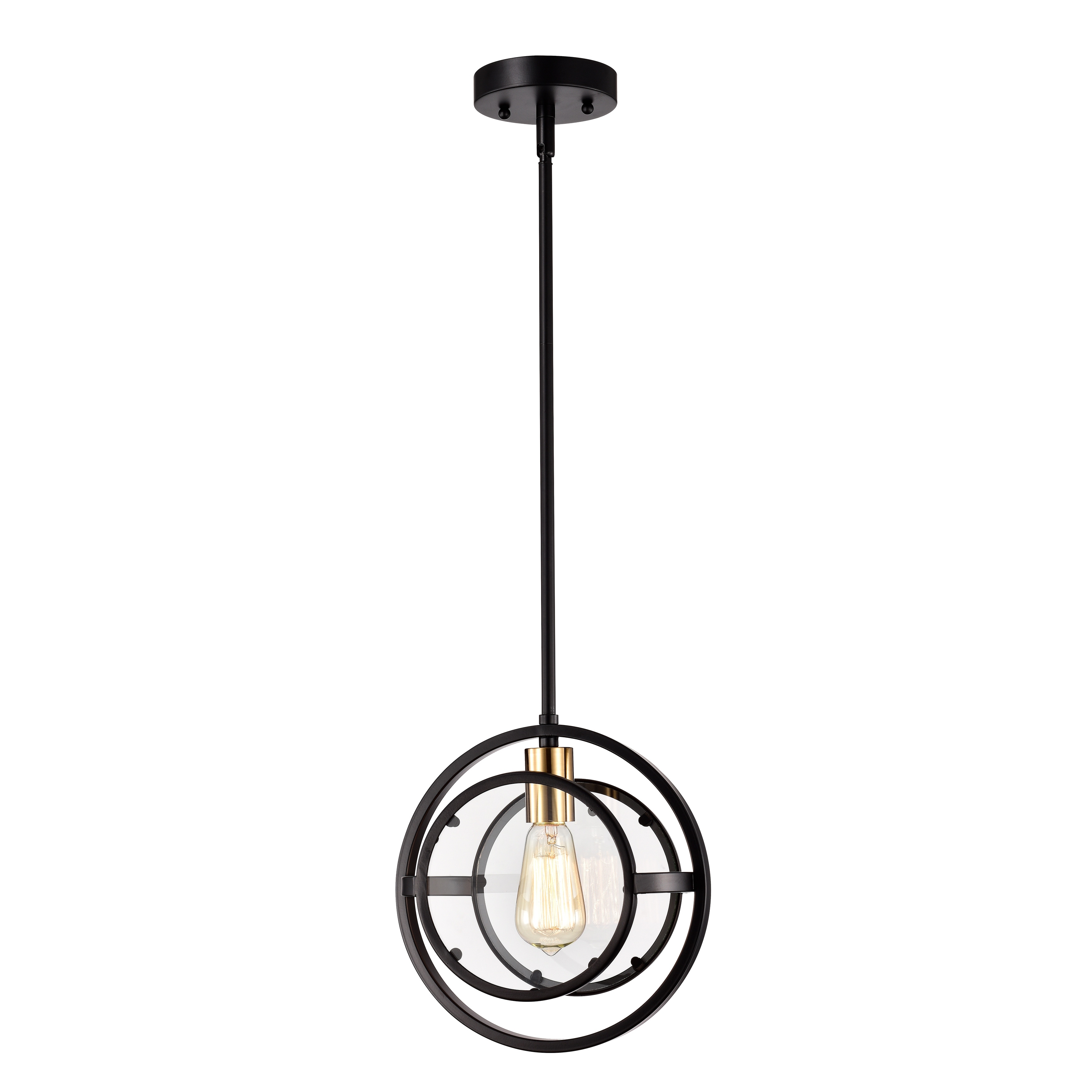 1-light Textured Black/ Burnished Brass Hanging Pendant