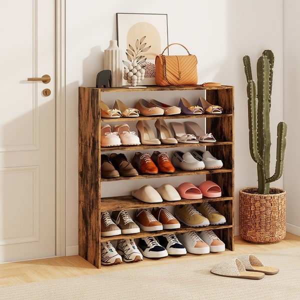 Engineered Wood 6-Tier Stackable Shoe Rack with Top Storage - 31