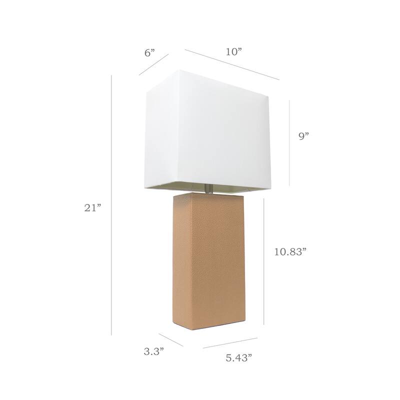 Leather Table Lamp with White Fabric Shade