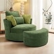 preview thumbnail 5 of 198, 41" W Oversized Accent Barrel Swivel Chair with Moon Storage Ottoman Set of Chair with Ottoman - Green Chenille/Corduroy Pillows
