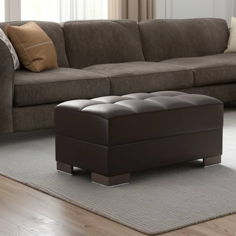 HomeRoots 52" Brown Faux Leather Tufted Storage Ottoman - Brown - 52' X '18.5' X '21